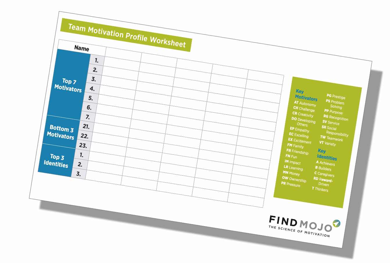team motivation profile worksheet sample